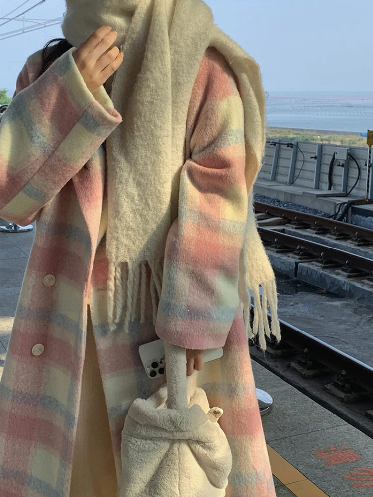 Autumn Winter Rainbow Woollen Overcoat Women Casual Plaid Long Coats Office Lady Y2k Clothing Korean Fashion Trench Coats Jacket
Autumn Winter Rainbow Woollen Overcoat Women Casual Plaid Long Coats Office Lady Y2k Clothing Korean Fashion Trench Coats Jacket