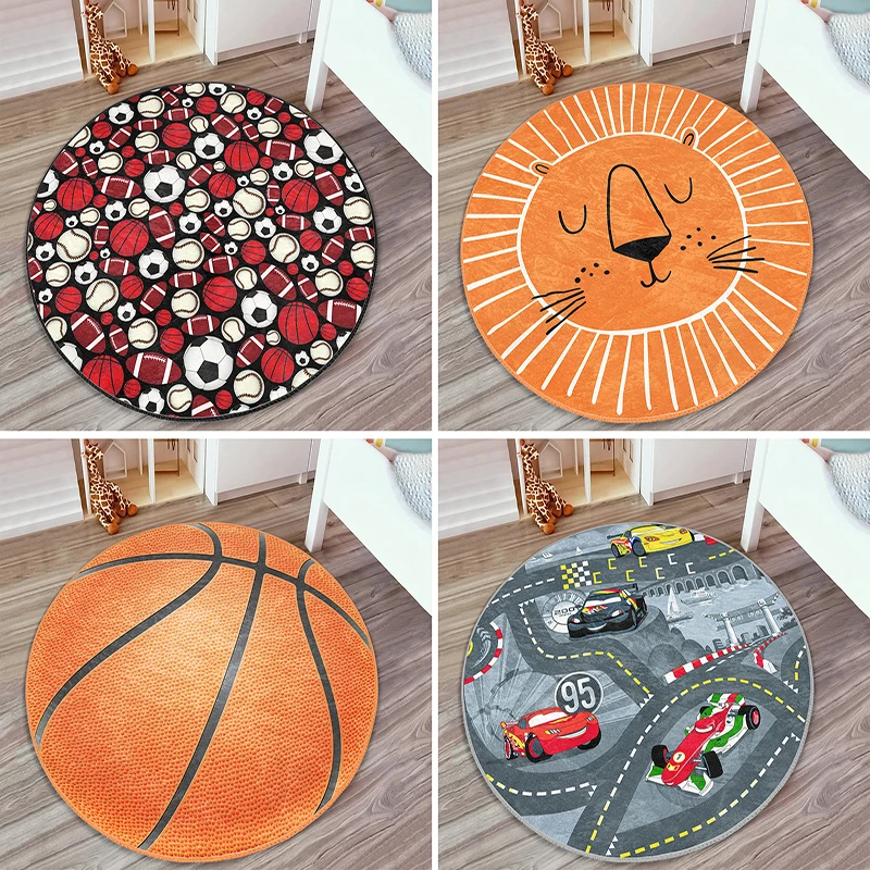 

Basketball Round Carpet for Living Room Decor Lion Floor Carpet Non-slip Cars Rugs for Kids Bedrooms Decoration Aesthetic
