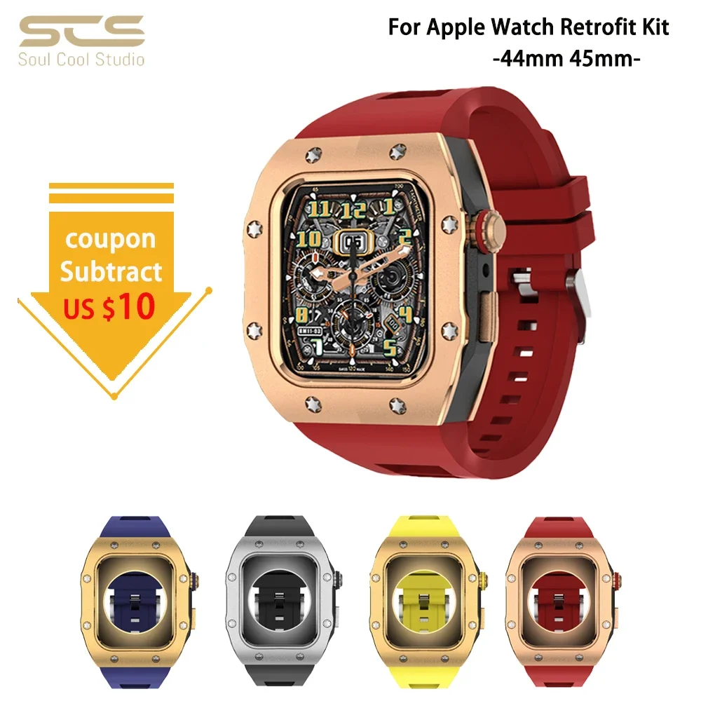 

For Apple Watch Series 7/8 44mm 45mm Luxury Accessories For iWatch SE/6/5/4/ Alloy Housing Refit Case Strap Package