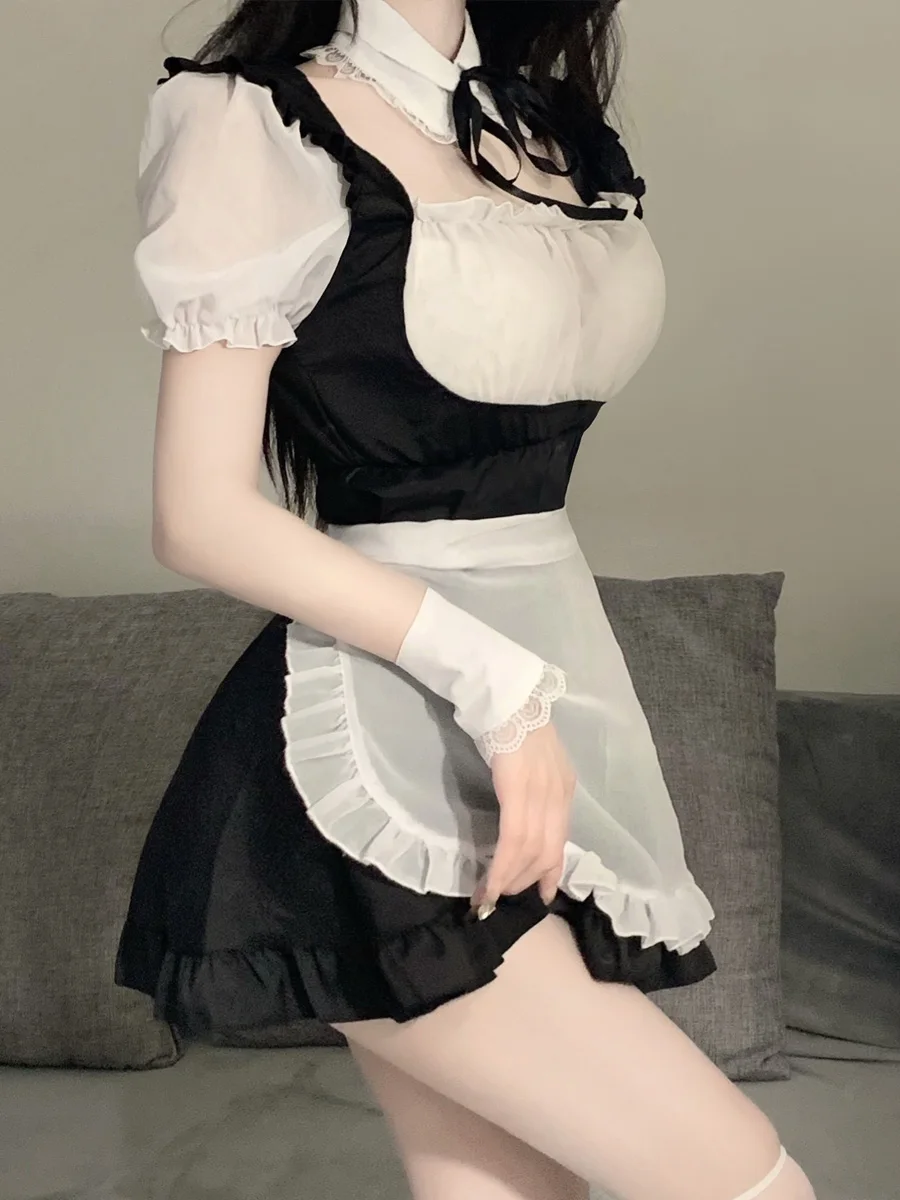 Sexy Cosplay Nightclub Performance Wear Clothes Uniform Chiffon Maid Suit Classic Semi-Transparent Black and White Apron Maid
Sexy Cosplay Nightclub Performance Wear Clothes Uniform Chiffon Maid Suit Classic Semi-Transparent Black and White Apron Maid