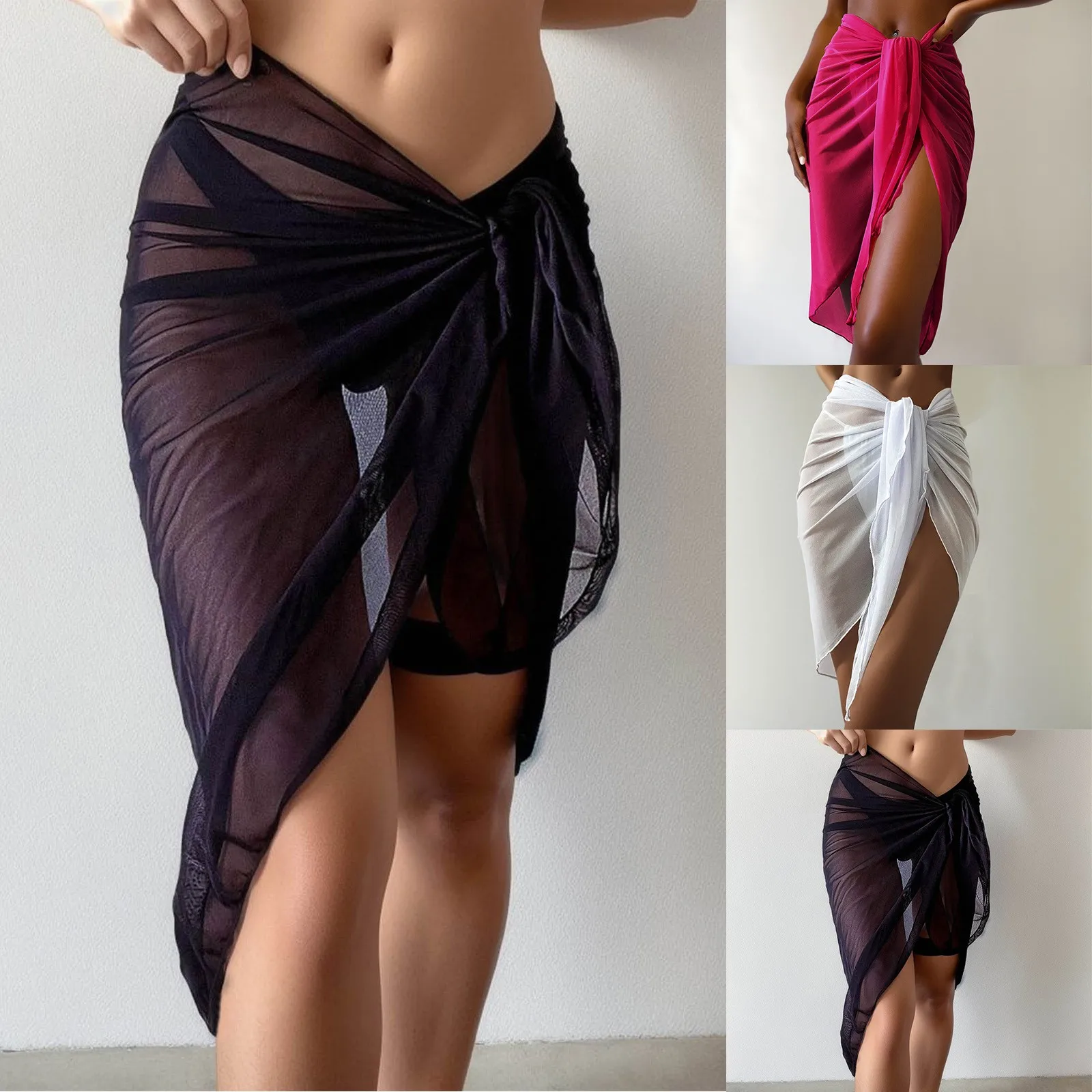 

Sheer Wrap Knot Waist Cover Up Skirt Summer Beach Dress Wrap Bikini Wraps Scarf Cover Ups For Swimwear Women Bikini