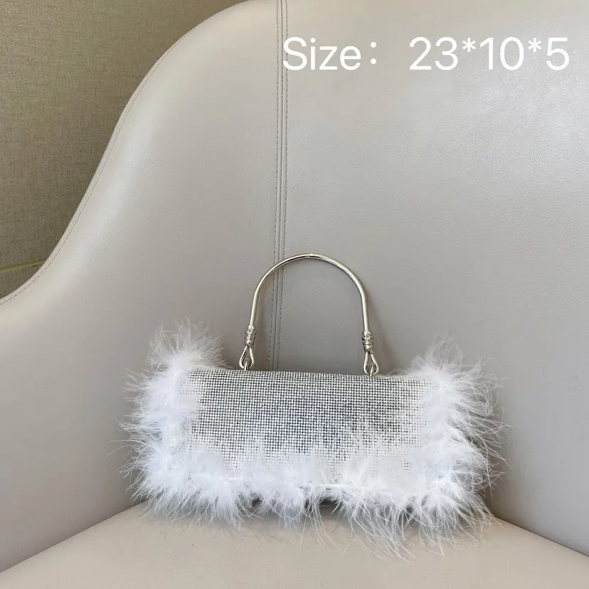 

Fashionable 2024 Autumn Winter Korean Net Red Color Block Rhinestone Chain Furry Handbag Shoulder Crossbody Bag