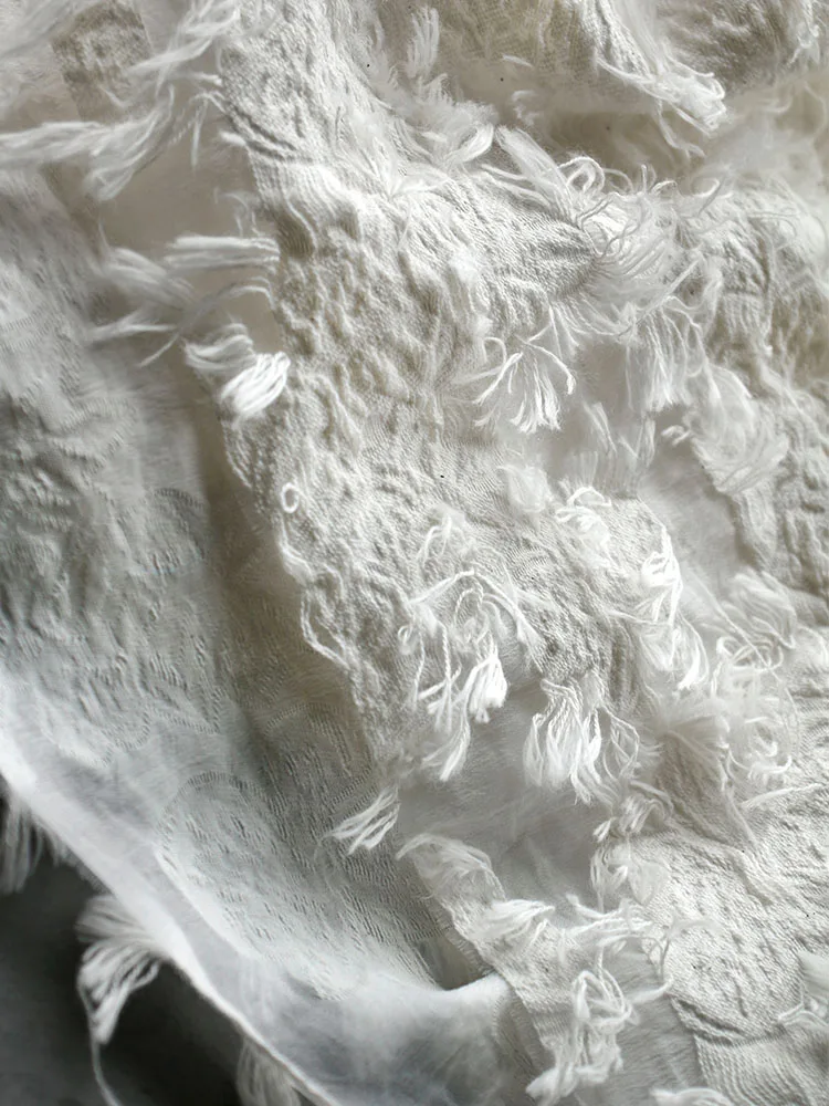 

Niche Beige Tassel Jacquard See-through Three-Dimensional Texture Fabric Transformation Clothing Designer Cloth