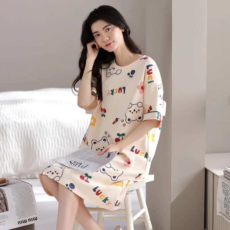 New Summer Women's Cotton Pajamas Cute Short-sleeved Thin Loose Nightdress Cartoon Outside Dress Home Service
New Summer Women's Cotton Pajamas Cute Short-sleeved Thin Loose Nightdress Cartoon Outside Dress Home Service