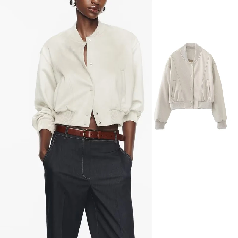 TRAF Women's Bomber Jacket New Autumn Jackets Coat Texture Long Sleeve With Pockets Casual Short New In Outerwears Chic Tops
TRAF Women's Bomber Jacket New Autumn Jackets Coat Texture Long Sleeve With Pockets Casual Short New In Outerwears Chic Tops