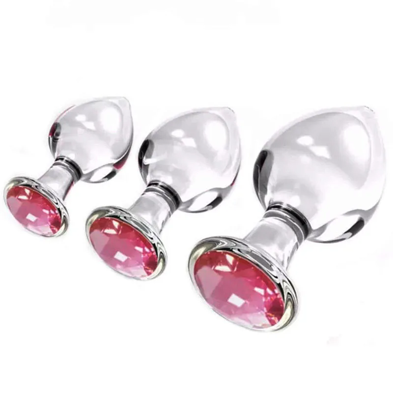 Size Crystal Glass Transparent Anal Plug Pink Diamond Dildo Anus