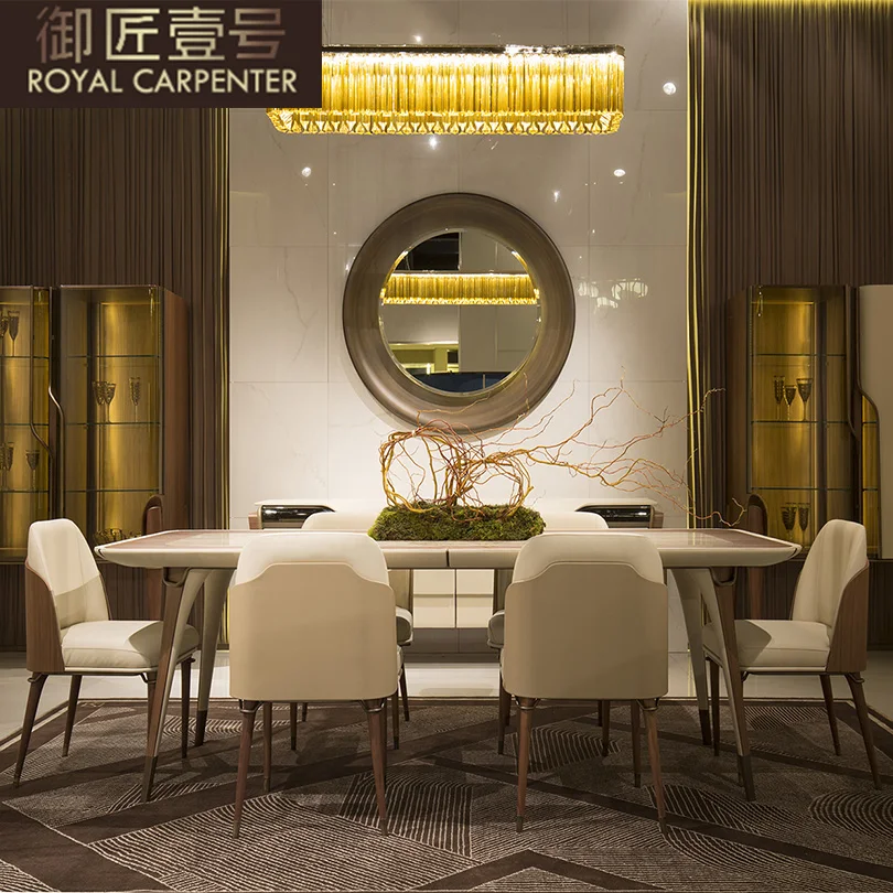 Italian light luxury minimalist restaurant furniture post-modern marble one table six chairs dining table dining chair group
Italian light luxury minimalist restaurant furniture post-modern marble one table six chairs dining table dining chair group