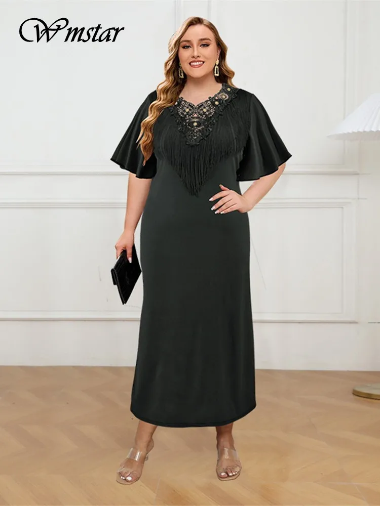 

Wmstar Plus Size Dresses for Women Short Sleeve Casual Maxi Dress Casual Tassel New Style Office Lady Wholesale Dropshipping