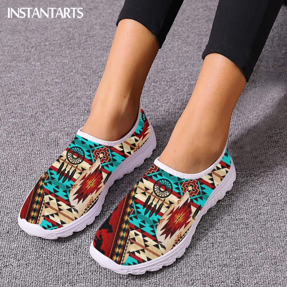 

Summer Breathable Mesh Shoes Tribal Aztec Design Women's Flat Shoes Casual Slip-on Sneaker Horse Tribal Girl Zapatos De Mujer