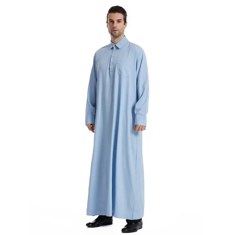 

Eid Muslim Men Jubba Thobe Mens Long Shirt Dress Islamic Ramadan Lapel Robe Saudi Musulman Wear Abaya Caftan Dubai Arab Dress