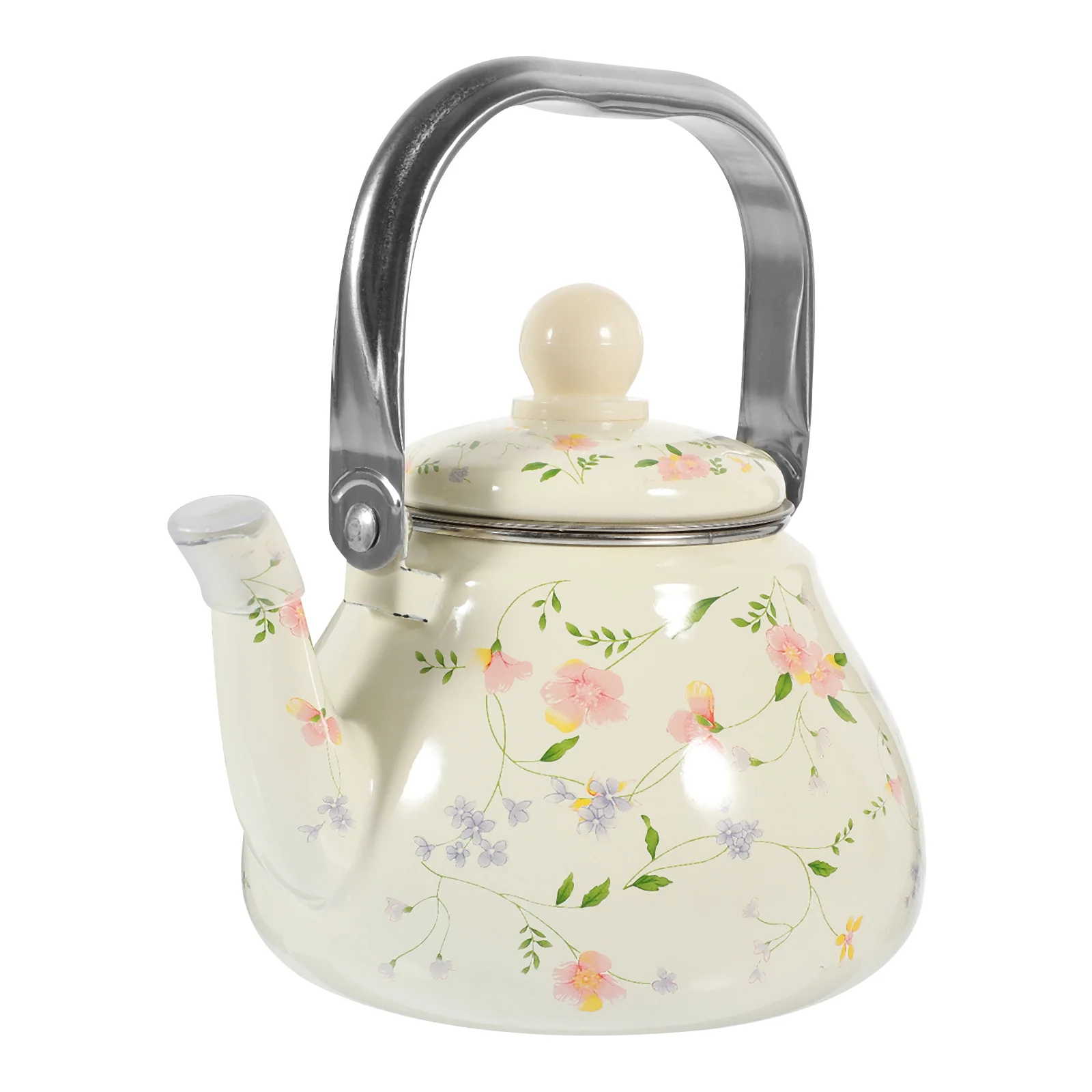 

Enamel Tea Kettles 1L Flower Pattern Enamel Tea Pot Vintage Floral Teapot Strainer Retro Teakettle Kitchen Water Kettle