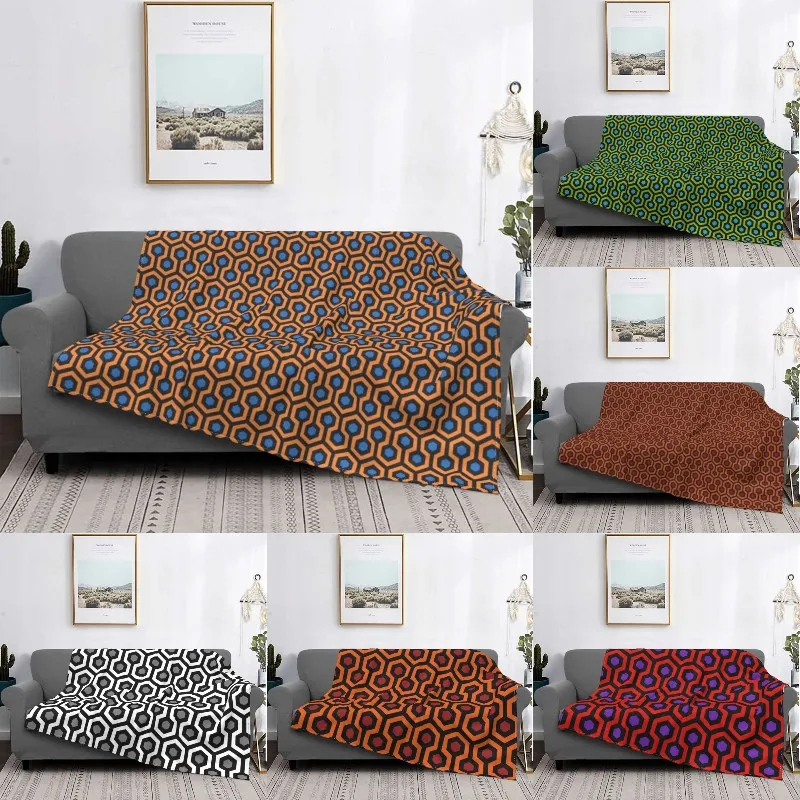 

Geometric Pattern Looped Hexagons Orange Blue Blanket Soft Fleece Flannel Mid Century Modern Throw Blankets for Sofa Bedspread