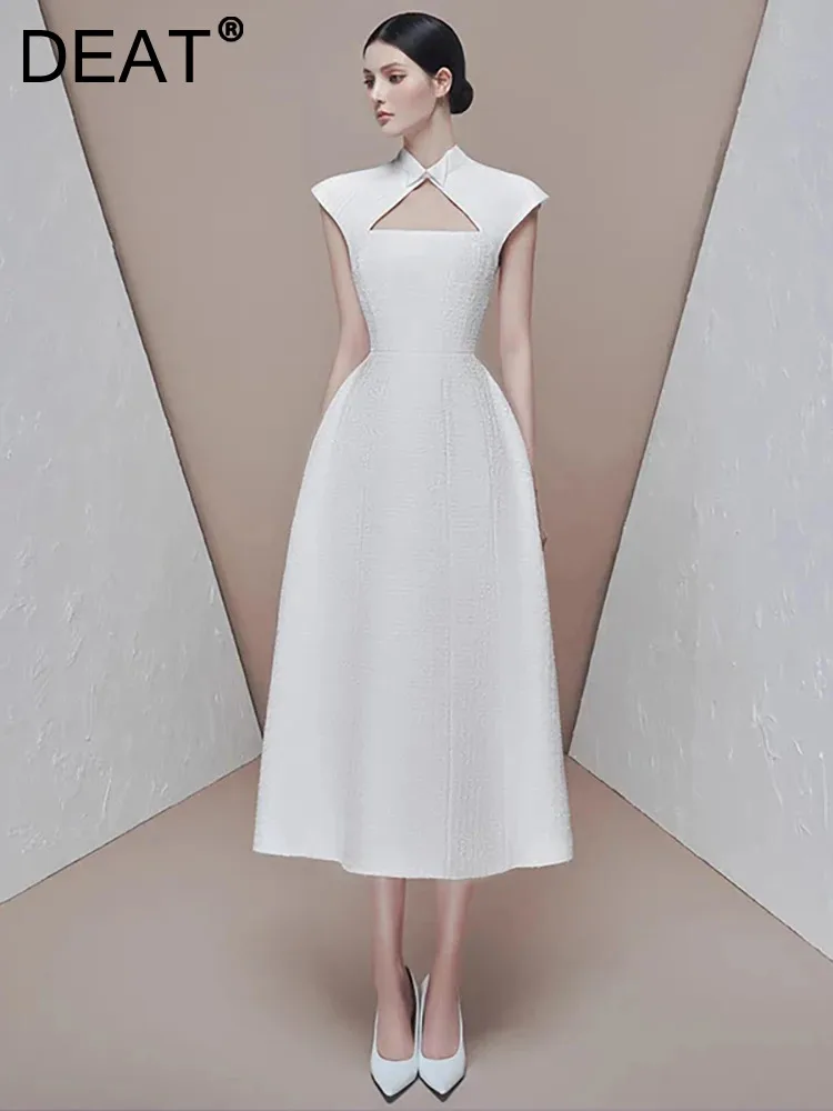 DEAT Women's Fashion Dress Stand Collar Sleeveless Tweed Hollow Out High Waist Pleated Elegant Dresses Summer 2023 New 13DB3893
DEAT Women's Fashion Dress Stand Collar Sleeveless Tweed Hollow Out High Waist Pleated Elegant Dresses Summer 2023 New 13DB3893