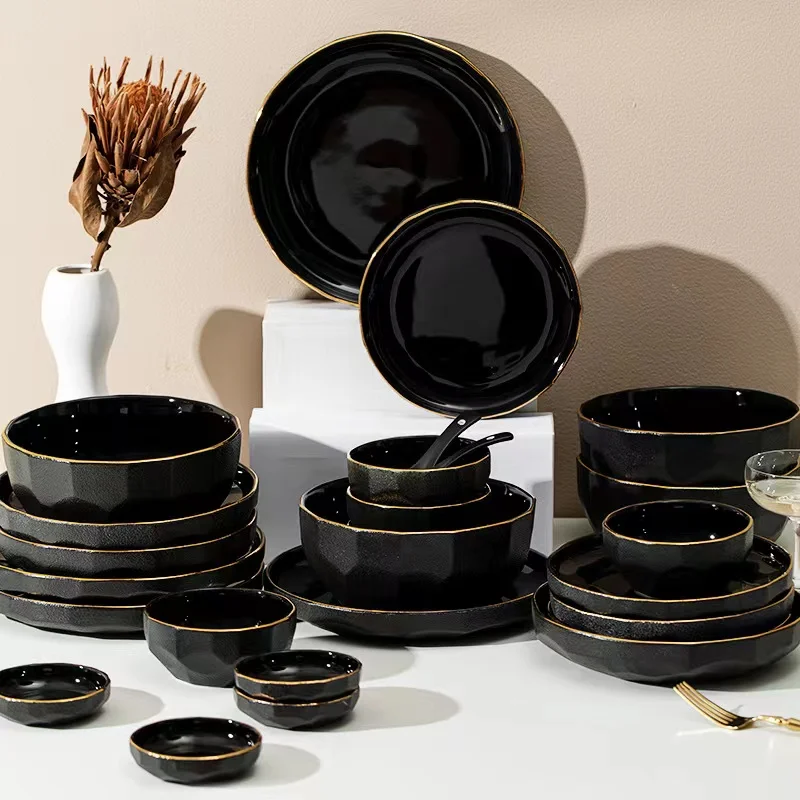 Classical Nordic Bone China Plates Set Matte Black Dinnerware Serving Kitchen Dessert Dish Golden Edge Tableware Porcelain
Classical Nordic Bone China Plates Set Matte Black Dinnerware Serving Kitchen Dessert Dish Golden Edge Tableware Porcelain