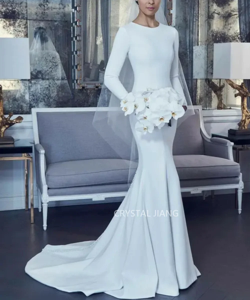 Vintage Long O Neck Satin Wedding Dresses Full Sleeves Mermaid Sweep Train Robe De Mariée 2024 Custom Made Bridal Gowns
Vintage Long O Neck Satin Wedding Dresses Full Sleeves Mermaid Sweep Train Robe De Mariée 2024 Custom Made Bridal Gowns