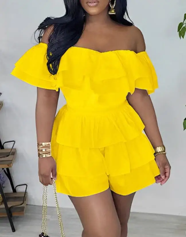 Women's Elegant Short Jumpsuit 2023 Summer Sweet Sexy Solid Color Strapless Short Sleeve Layered Ruffled Mini Jumpsuit Famale
Women's Elegant Short Jumpsuit 2023 Summer Sweet Sexy Solid Color Strapless Short Sleeve Layered Ruffled Mini Jumpsuit Famale