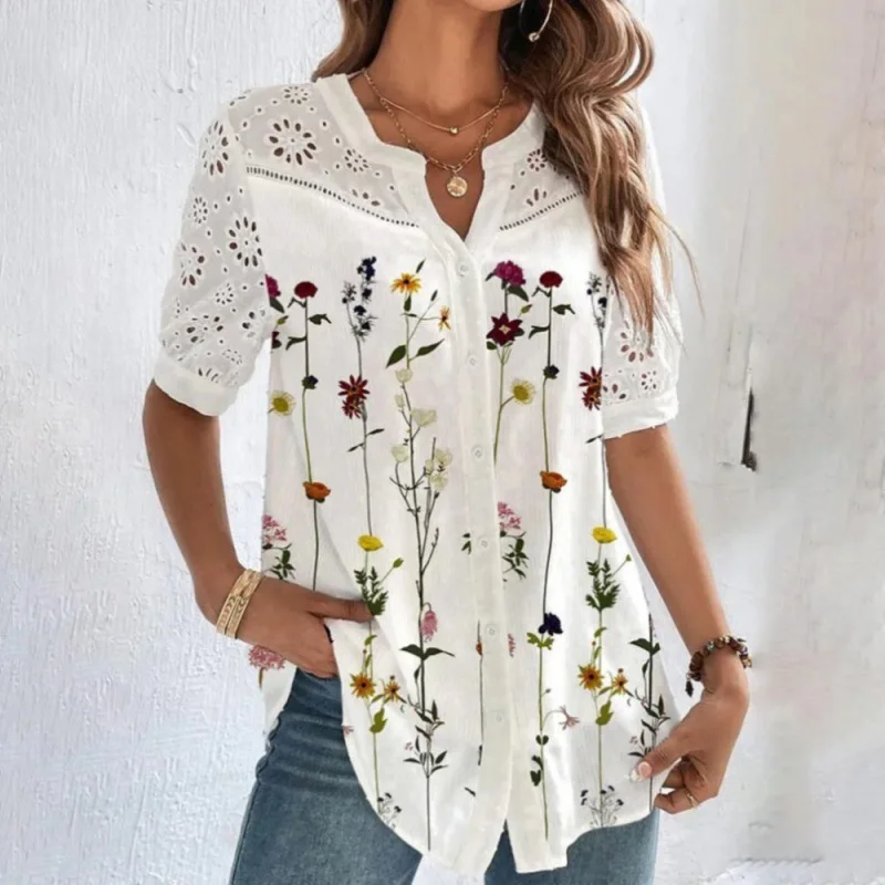 Temperament Casual Lace Woman Shirt Fashion Loose Shirt Woman Elegant Short Sleeve Blouse Holiday Weekend Blusa Mujer S-5XL
Temperament Casual Lace Woman Shirt Fashion Loose Shirt Woman Elegant Short Sleeve Blouse Holiday Weekend Blusa Mujer S-5XL