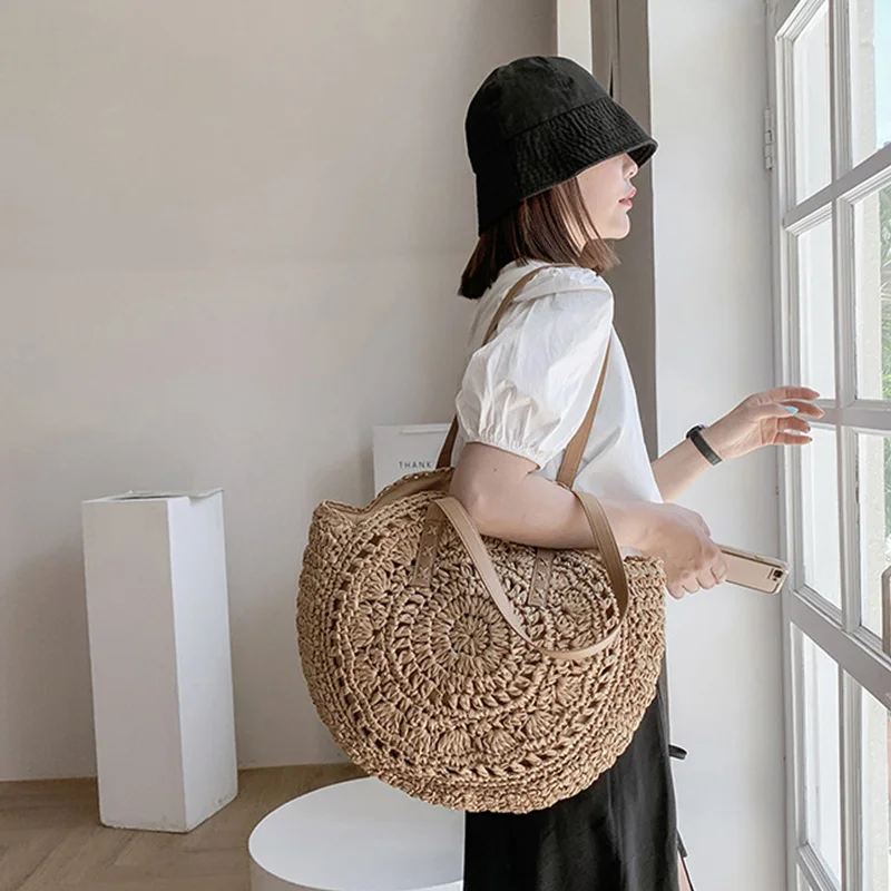 Handwoven Summer Rattan Beach Tote - Large Capacity Women's Straw Bag 5 S524c907e80f64ef98a11f7175a163e81j
