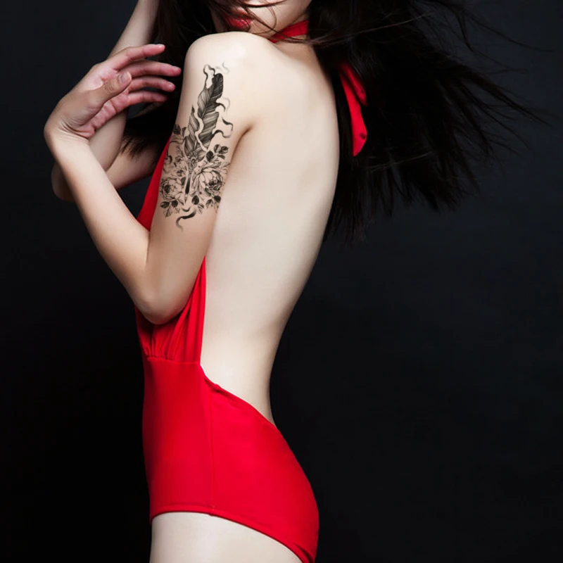 Temporary Tattoo Sticker Feather Pen Flower Roses Peony Sketches Tattoo Designs Sexy Girls Model Tattoos Arm Leg Black Stickers
Temporary Tattoo Sticker Feather Pen Flower Roses Peony Sketches Tattoo Designs Sexy Girls Model Tattoos Arm Leg Black Stickers