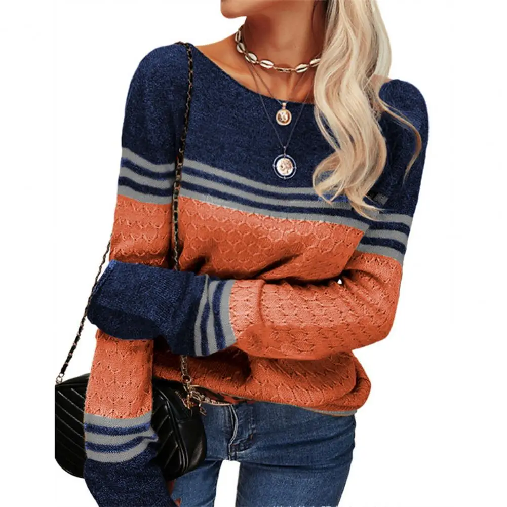 

Женский Повседневный полосатый топ, уютный полосатый вязаный свитер, стильный женский пуловер на осень/зиму с теплым круглым вырезом, Свободный Повседневный свитер