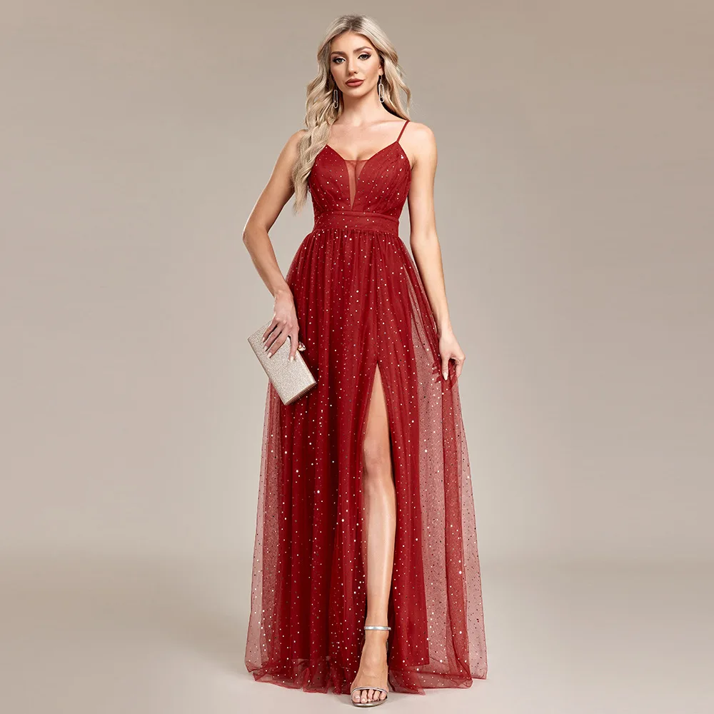 

Charming Burgundy Long 2024 Evening Dress Backless A Line Spaghetti Straps Sexy Wedding Party Formal Occasion Women Gowns