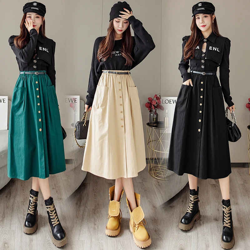 Fashion Cotton Long Skirt for Women 2023 Summer Black Elstic Waist Pleated Skirt with Belt Female Elegant Button Faldas Mujer
Fashion Cotton Long Skirt for Women 2023 Summer Black Elstic Waist Pleated Skirt with Belt Female Elegant Button Faldas Mujer