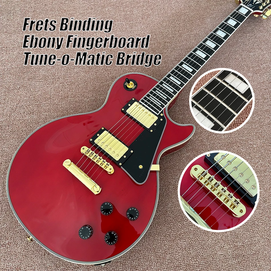 

Red LP Custom Electric Guitar, Ebony Fingerboard, Frits Binding, Tune-o-Matic Bridge, Gold Hardware, 2 Pickups, Free Shipping