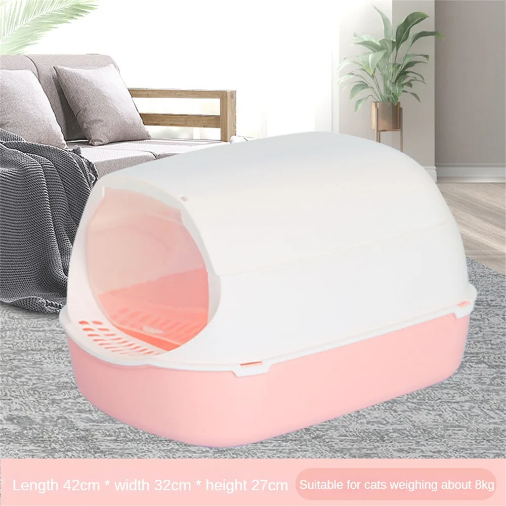 

Cat Toilet Plastic Odor Proof Splash Proof Front Lift Cover Anti Flip Over Pet Accessories Pet Litter Box Cats Sanitary Tray