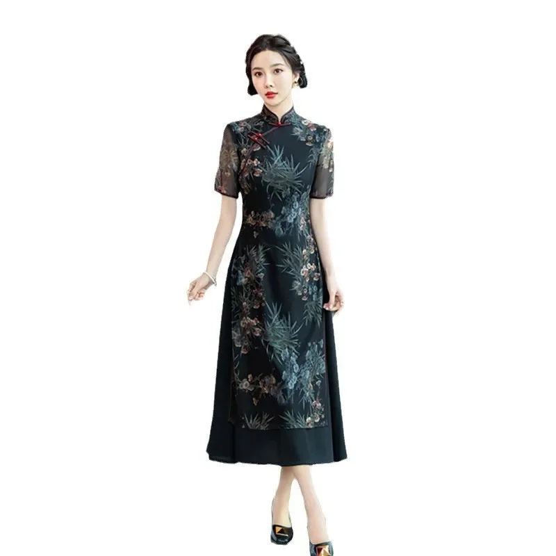 Chinese Style Improved Audrey cheongsam Dress Spring/summer New Retro Chinese Style Mom's Outfit, Medium Length, Slimming Women
Chinese Style Improved Audrey cheongsam Dress Spring/summer New Retro Chinese Style Mom's Outfit, Medium Length, Slimming Women