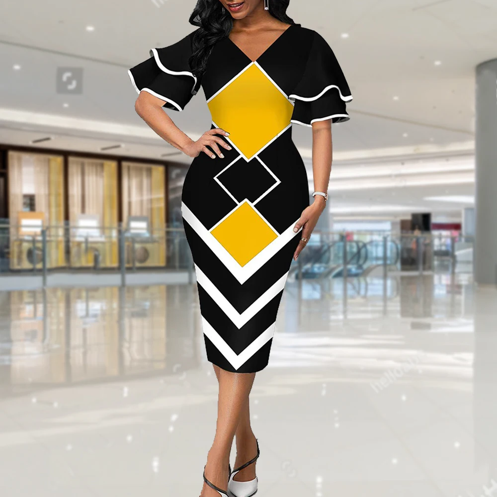 Summer Sexy Elegant V-neck Dress Women Fashion Short Sleeve Wrap Hip Commuter Dresses Evening Party
Summer Sexy Elegant V-neck Dress Women Fashion Short Sleeve Wrap Hip Commuter Dresses Evening Party