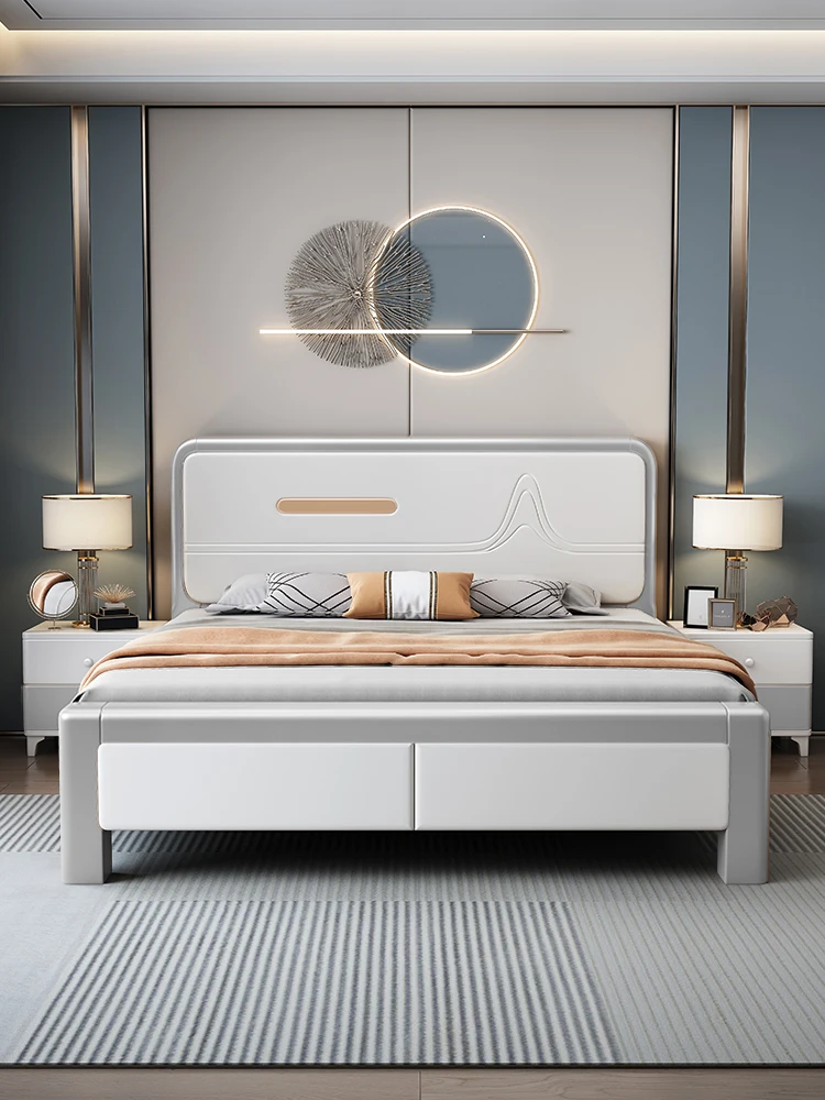 

Solid wood bed master bedroom 1.8m / 1.5m modern simple white single bed Nordic small bedroom double bed