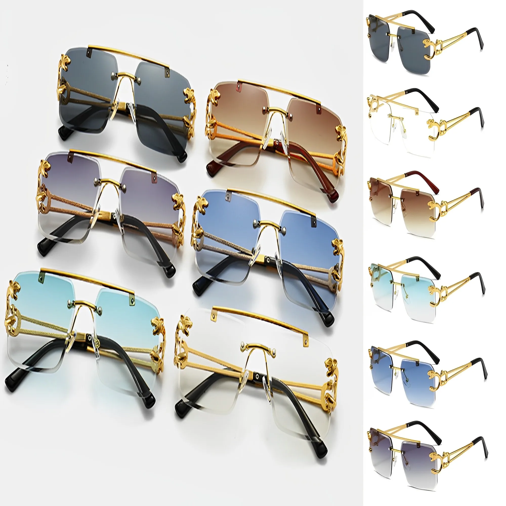 Retro Double Beam Cut Edge Sunglasses Brand Cheetah Head Men Trend Sunglasses Women's Rimless Glasses Vintage UV400 eyewear
Retro Double Beam Cut Edge Sunglasses Brand Cheetah Head Men Trend Sunglasses Women's Rimless Glasses Vintage UV400 eyewear