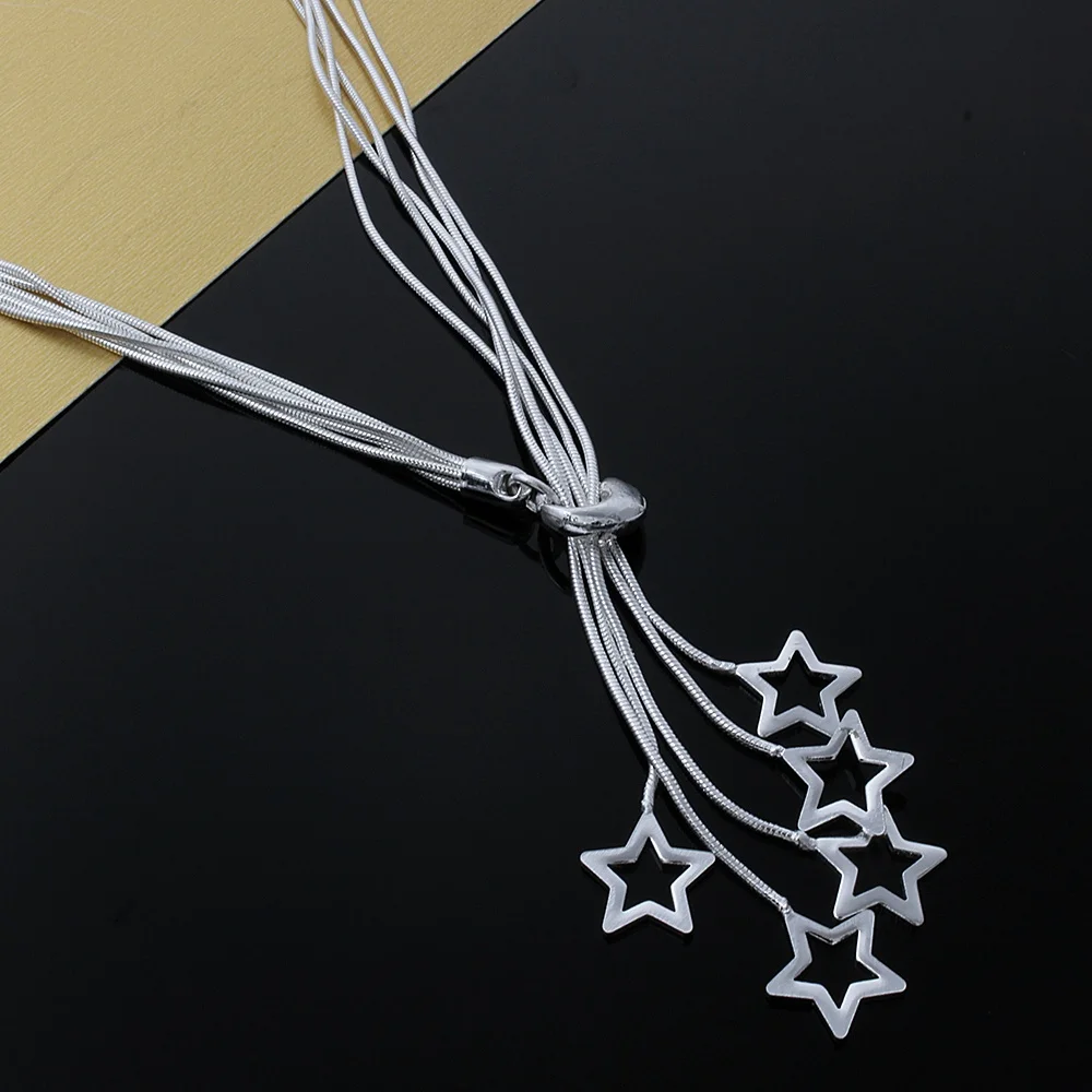 

925 Sterling Silver necklace beautiful fine five Star pendant for woman high quality fashion Gifts Wedding party luxury jewelry