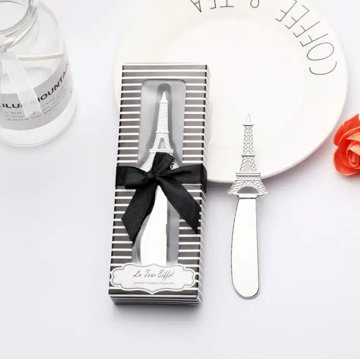 

200pcs Paris Tower Butter Knife Cheese Dessert Jam Spreaders in Gift Boxes Wedding Party Gift Favors