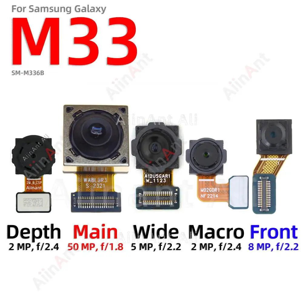 

AiinAnt Small Front Selfie Back Macro Depth Wide Main Rear Camera Flex Cable For Samsung Galaxy M33 4G 5G M336B M336U