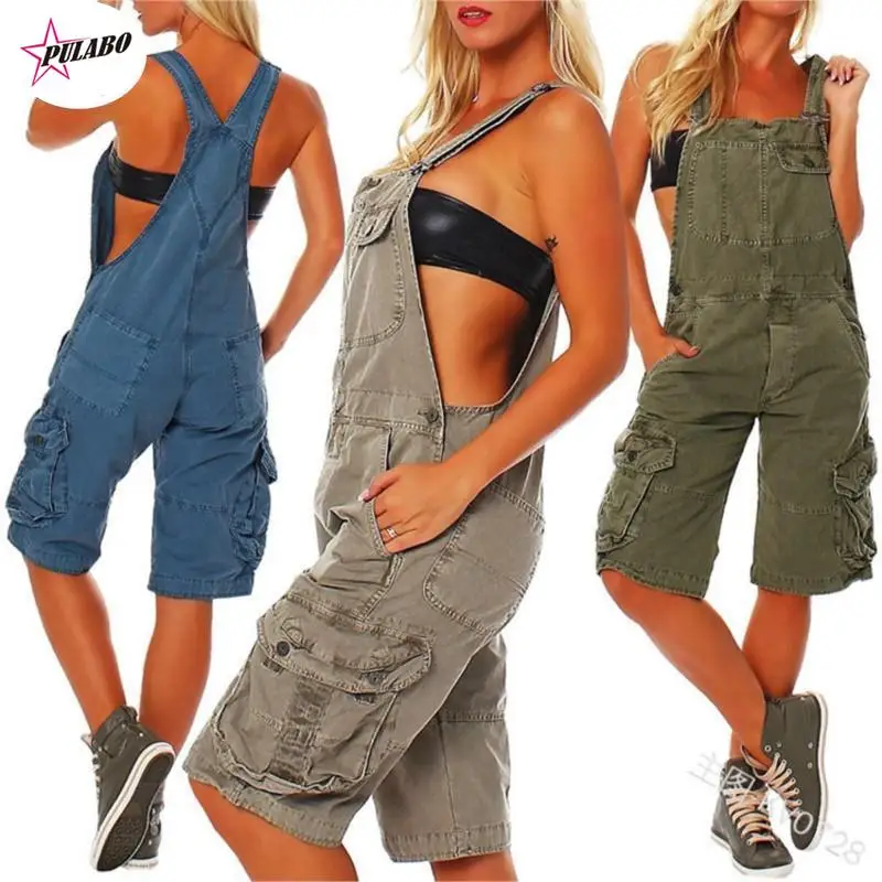 

PULABO Shoulders Pocket Overall Tooling Leisure Women's Jeans Women Girl Washed Denim Jumpsuit Ladies Casual Jean Rompers