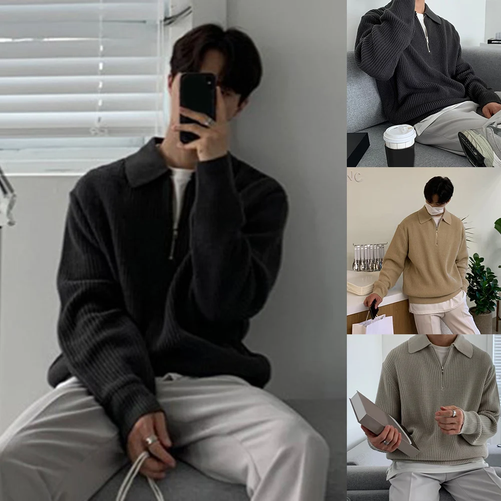 Fashion Solid Men's Knit Sweater Long Sleeve Jumper Tops Fall Vintage Lapel Casual Knitting Sweatshirt Mens Clothing
Fashion Solid Men's Knit Sweater Long Sleeve Jumper Tops Fall Vintage Lapel Casual Knitting Sweatshirt Mens Clothing