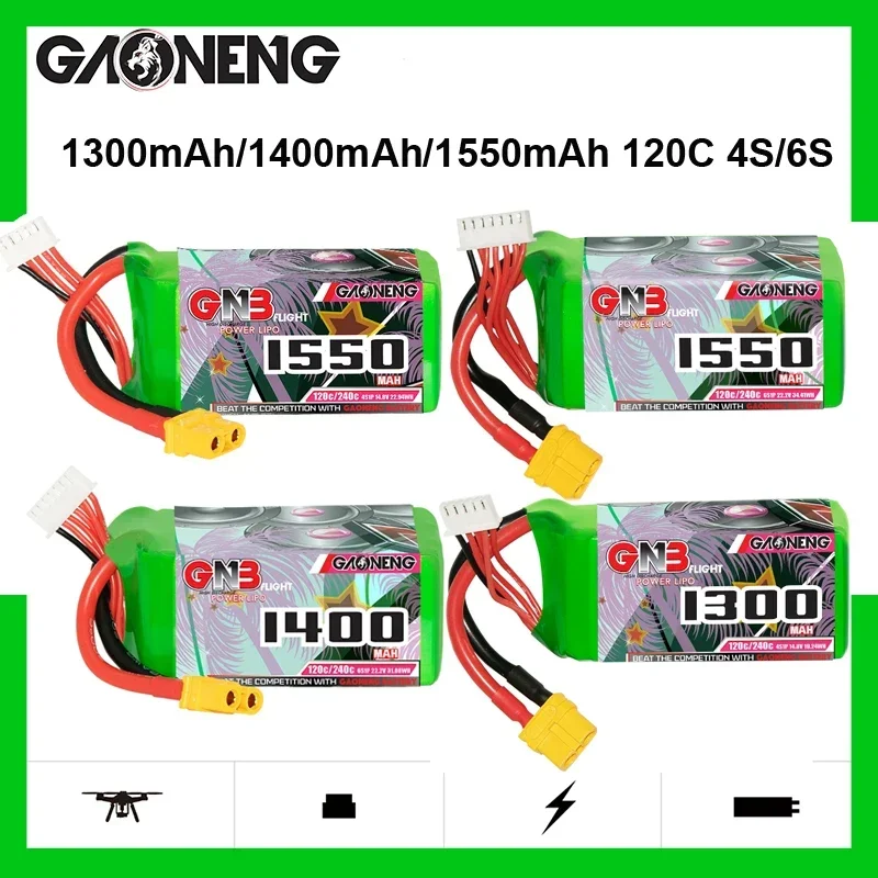 GAONENG 1100mAh/1300mAh/1400mAh/1550mAh 4S/6S 14.8V/22.2V LiPo Battery With XT60 Connector For FPV Drone RC Helicopter Parts
GAONENG 1100mAh/1300mAh/1400mAh/1550mAh 4S/6S 14.8V/22.2V LiPo Battery With XT60 Connector For FPV Drone RC Helicopter Parts