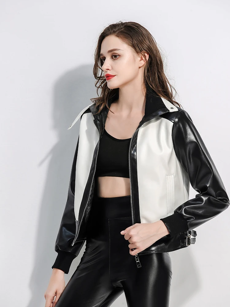 Simple Casual Women's Leather Jacket 2023 Trend Black White Stitching Design Faux Leather Cropped Motorcycle Jackets
Simple Casual Women's Leather Jacket 2023 Trend Black White Stitching Design Faux Leather Cropped Motorcycle Jackets
