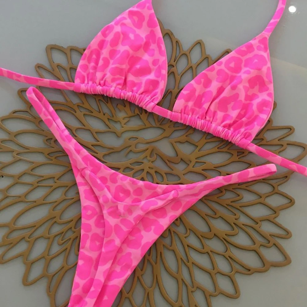 Conjunto De Bikini Con Cuello Halter Y Estampado De Leopardo Para Mujer