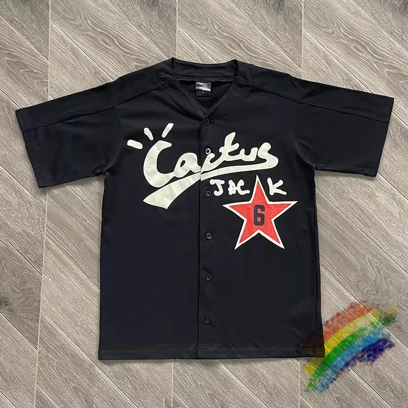 

Cactus Jack Cartoon Graffiti Print Baseball Jersey T Shirt Men Women High Quality TS Short Sleeved Top Tees T-Shirt