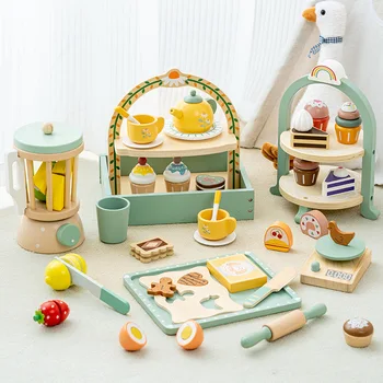 Brinquedos Educativos de Cozinha de Madeira: Um Mundo de Imaginação e Aprendizado para Crianças 12 Wooden Kitchen Pretend Play Toy Kids Wooden Toys Coffee Maker Set Cake Ice Cream Tea Playset Toddler Learning Educational Toys