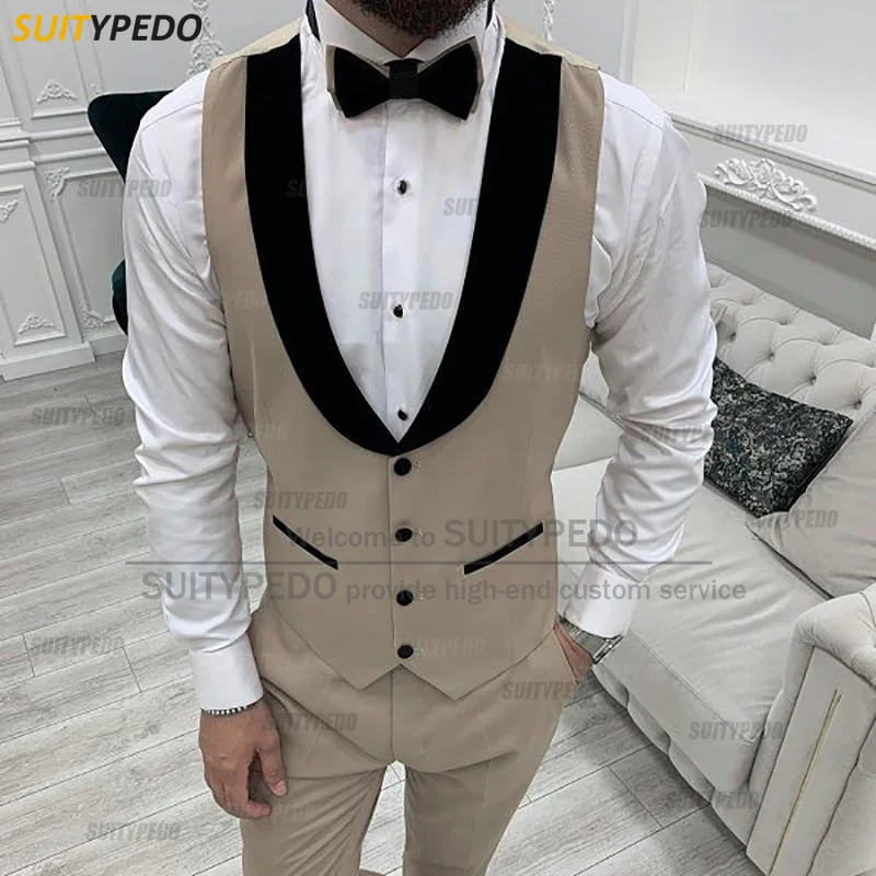 

2022 New Khaki Wedding Men Suit Vest Sleeveless Jacket Tailor-made Slim fit Groomsman Groom Double Breasted Waistcoat 1Pcs Tops