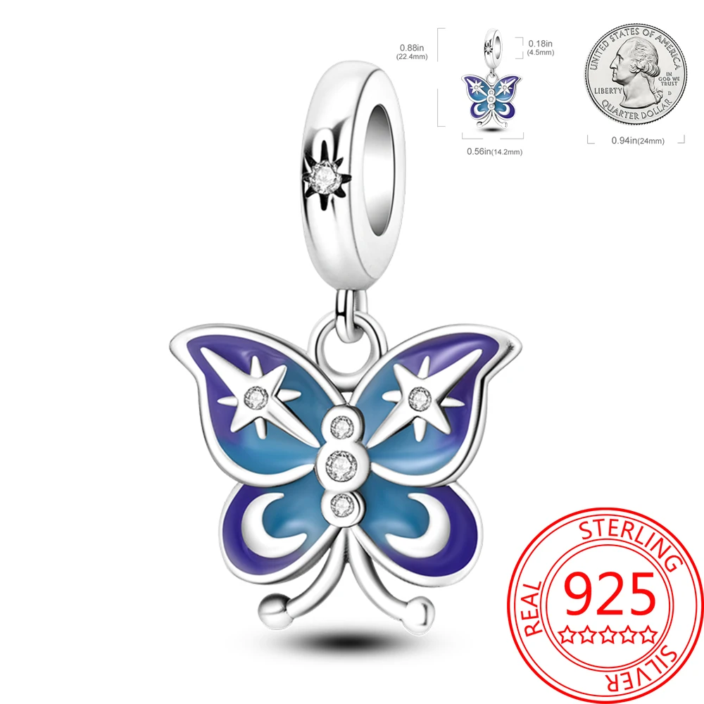 

Beautiful Animals 925 Sterling Silver Starry Night Butterfly Pendant Fit Pandora Bracelet Date Pairing With Souvenir Gifts