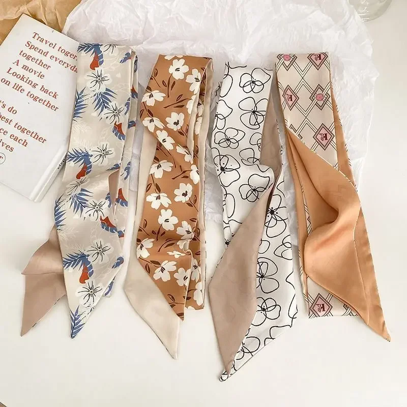 

High sense small silk scarf streamer multi-functional spring and summer hair fashion long thin narrow scarf