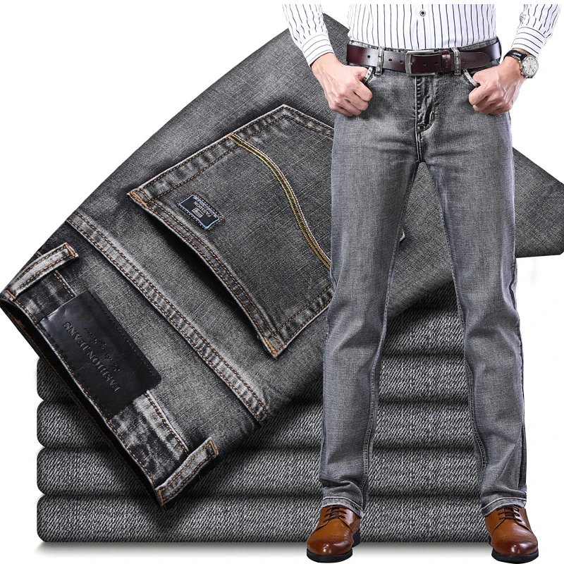 

Джинсы мужские Стрейчевые классические, модные брюки из денима в классическом деловом стиле, черные дымчато-серые, весна 2023