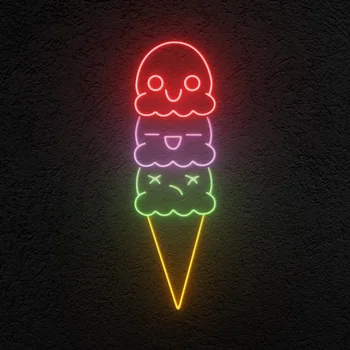 Cartões de Boas Vindas Encantadores com Comidas Deliciosas: O Presente Perfeito para Todas as Ocasiões 11 Ice Cream Neon Sign Kawaii Cute Led Neon for Ice Cream Shop Wall Decor Cafe Drink Bar Decor Home Hanging Decor Gift