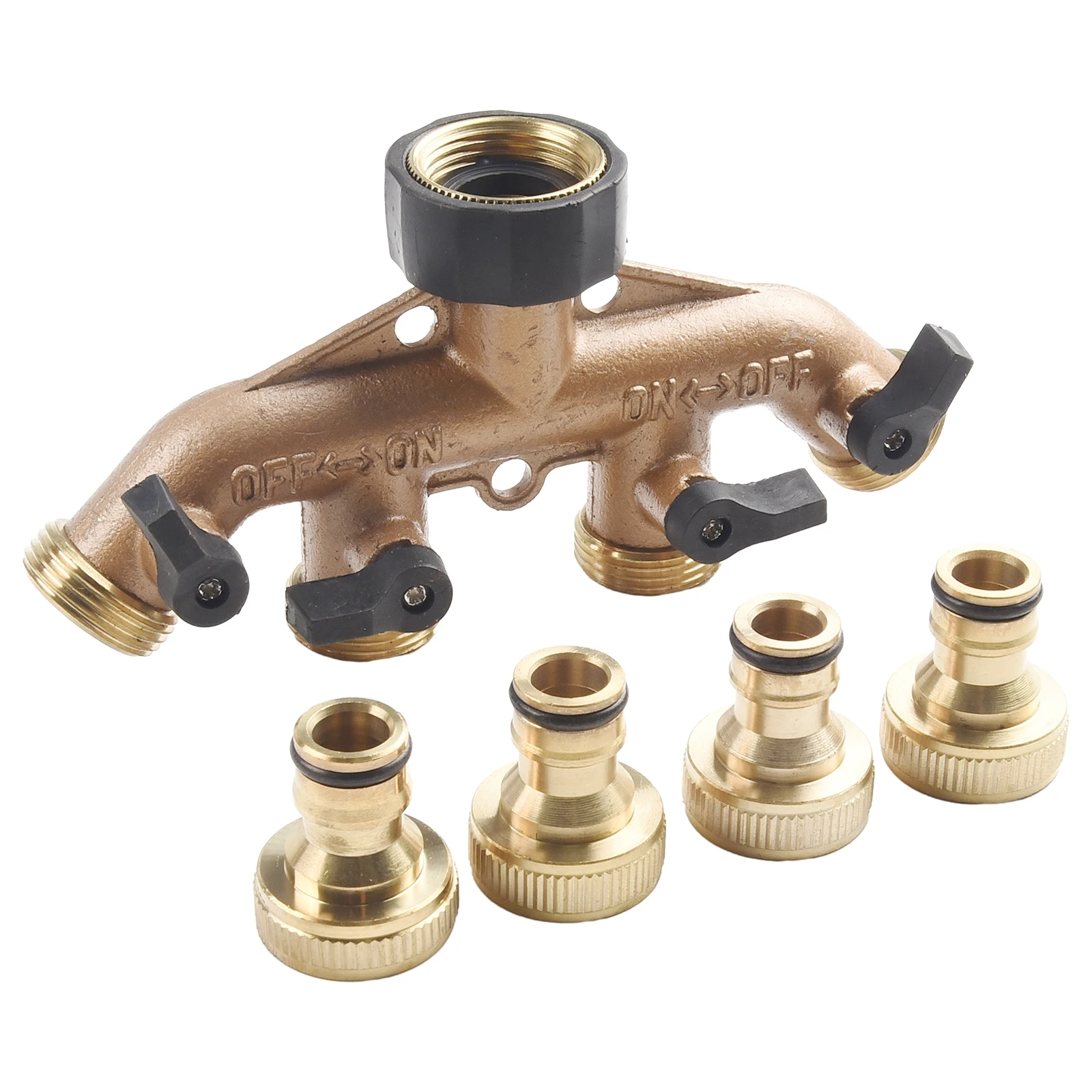 

1pcs 4-Way Solid Brass Hose Splitter Connector With Shut Off Valves 3/4inch For Agriculture Lawn Garden Industrial Irrigation