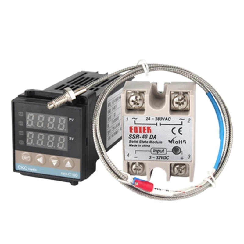 REX-C100 PID Temperature Controller, Dual Digital Display Temperature Controller+Thermocouple + 40DA Solid State Relay
REX-C100 PID Temperature Controller, Dual Digital Display Temperature Controller+Thermocouple + 40DA Solid State Relay