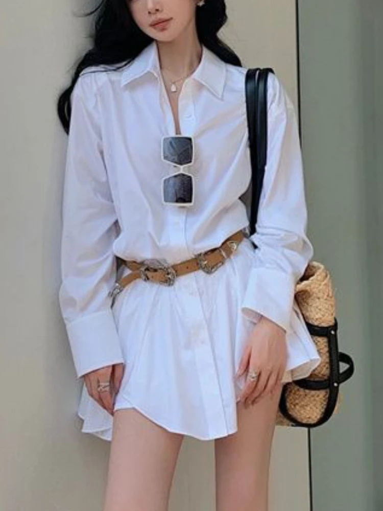 

Однотонное популярное новое мини-платье, женское весеннее белое повседневное короткое платье, женское корейское модное платье-корсет с длинным рукавом y2k